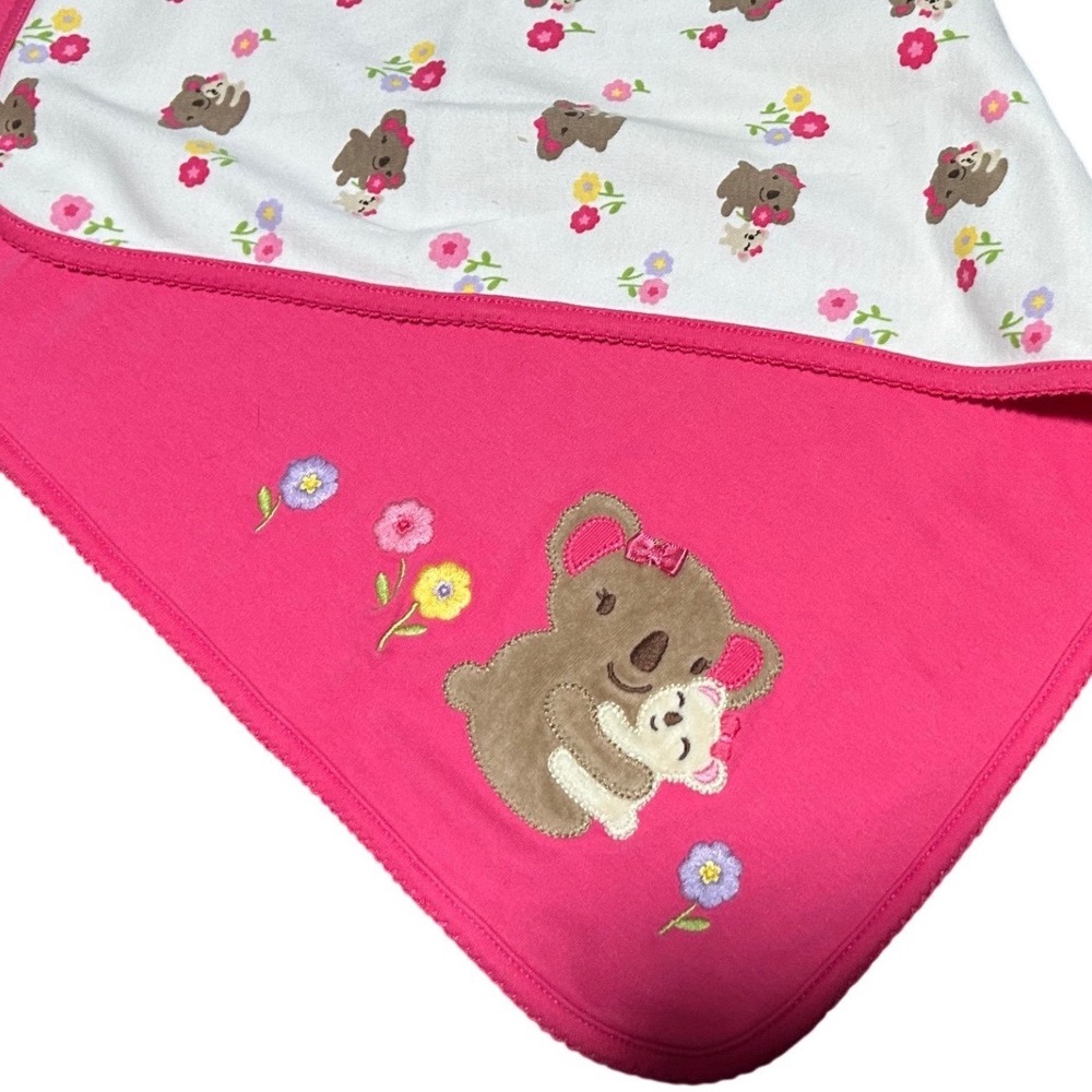 Gymboree Baby Blanket Pink White Koala Floral Reversible Cotton 241173830